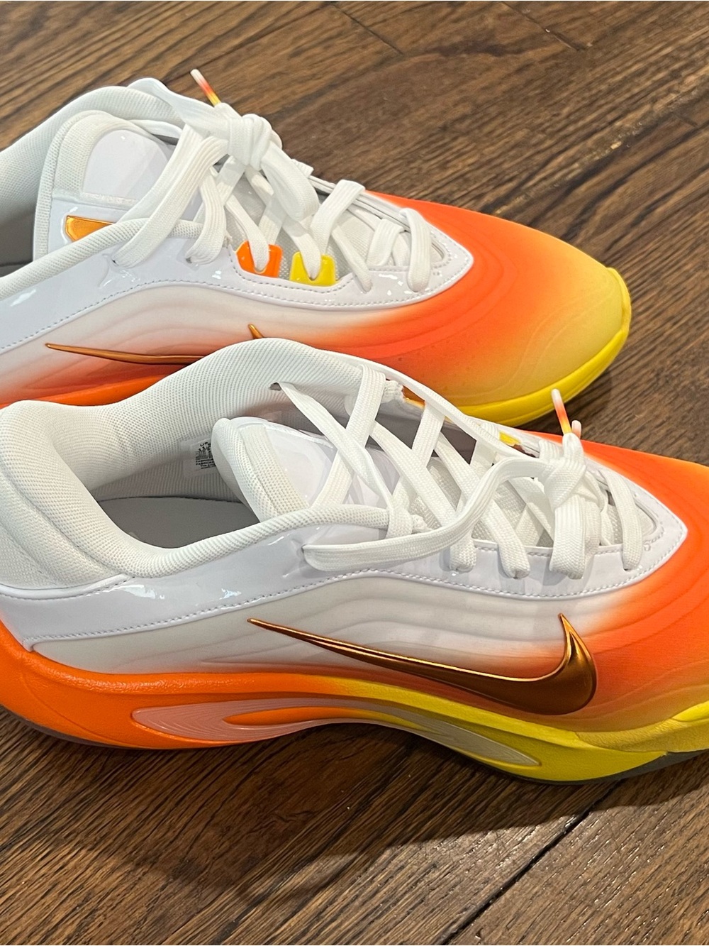 Nike White Sneakers with Orange-to-Yellow Gradient - A’One “candy corn”